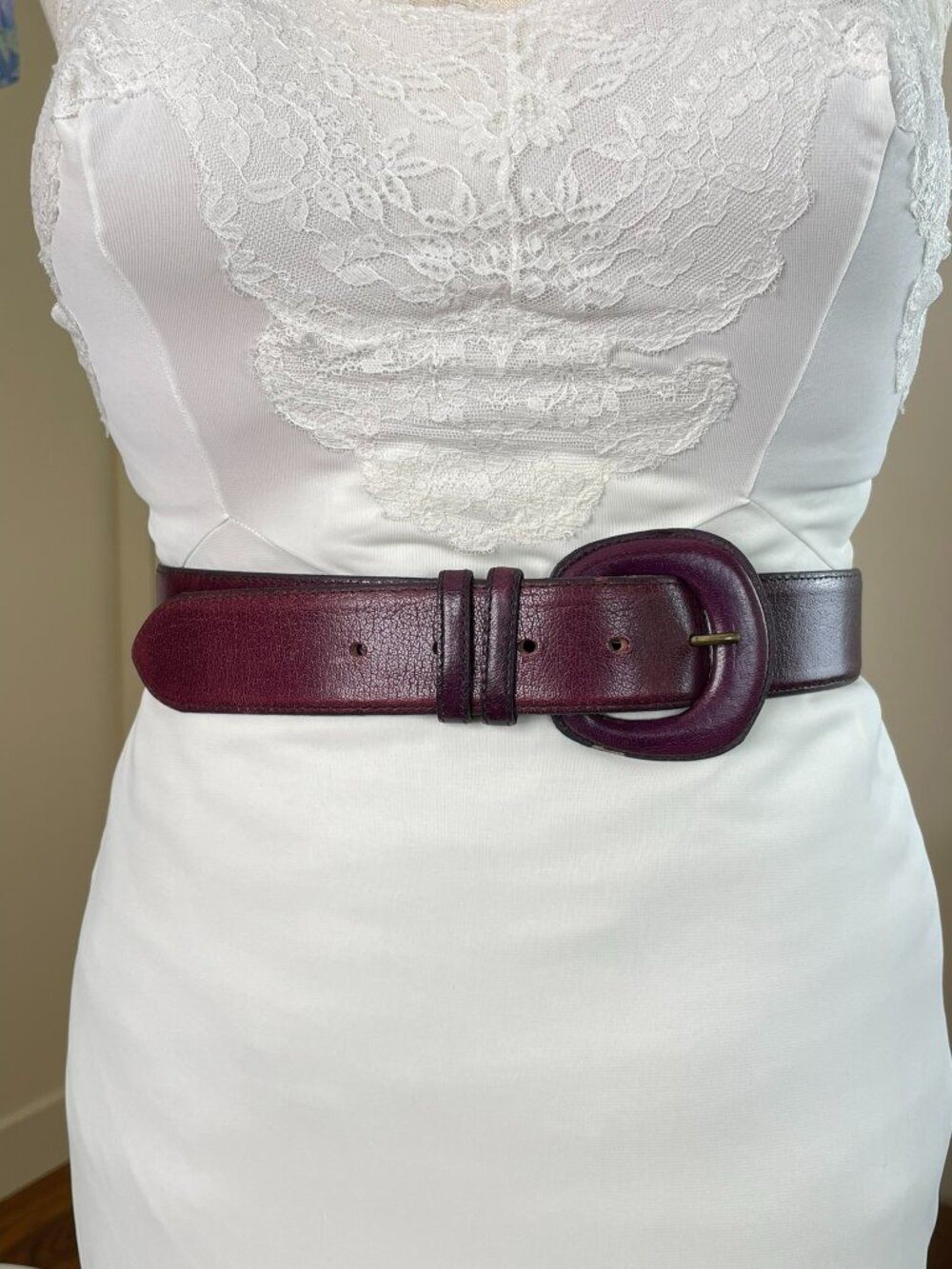 80s Vintage Ellen Tracy Plum Purple Leather Belt, Large 32 - 36
